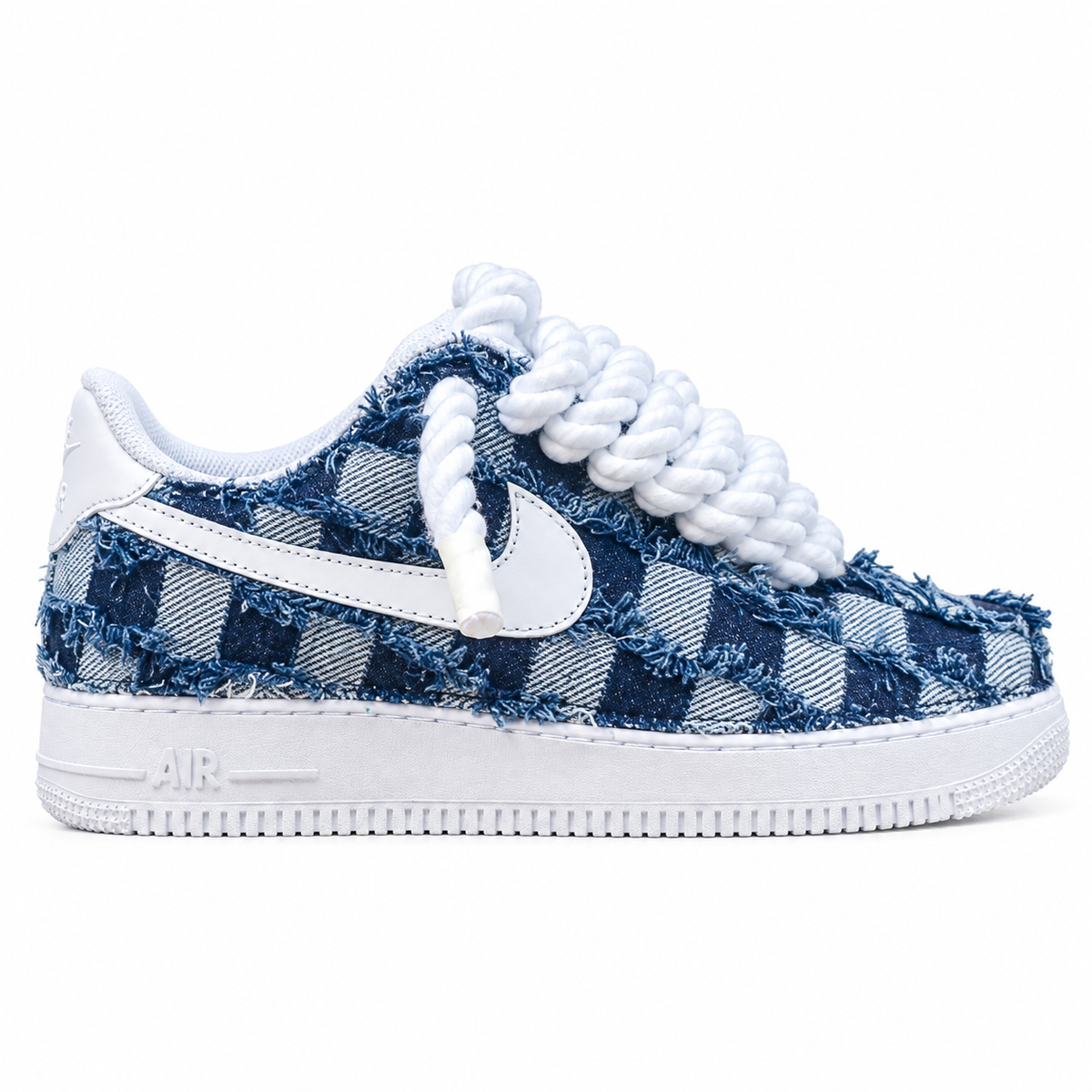 air force 1 black custom rope laces black denim scuro