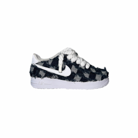 Air Force 1 White Custom Rope Laces Denim Scuro