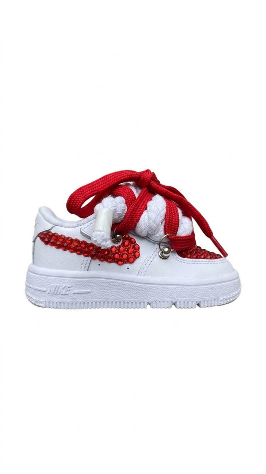 Air Force 1 White (TD) Red Custom Rope Laces Red Lace Red Strass
