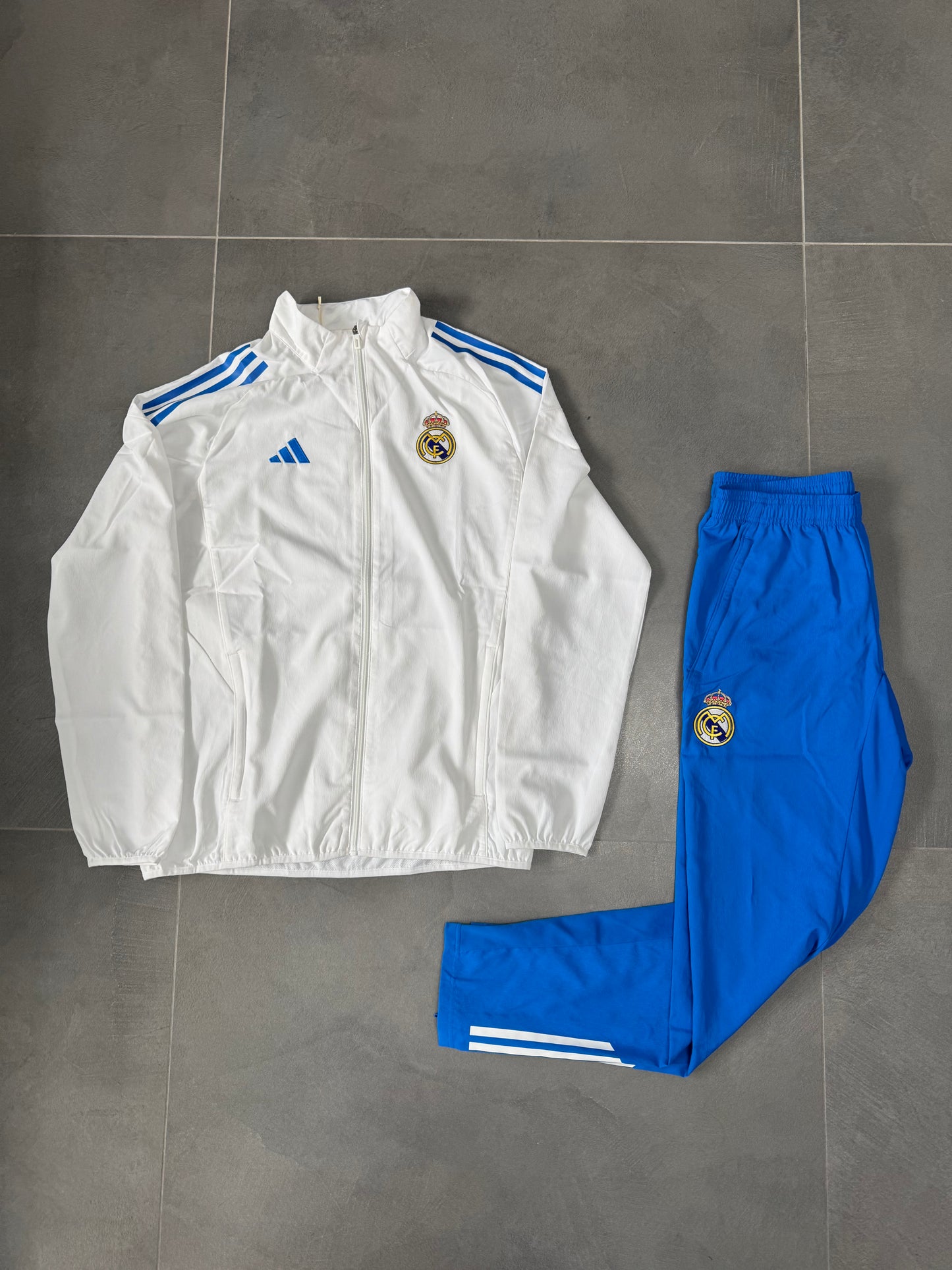 adidas tuta real madrid bianca azzurra completa
