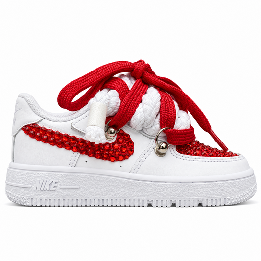 Air Force 1 White (TD) Red Custom Rope Laces Red Lace Red Strass