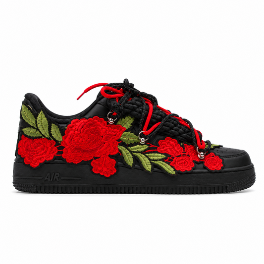 AIR FORCE BLACK ROPE LACES RED ROSES
