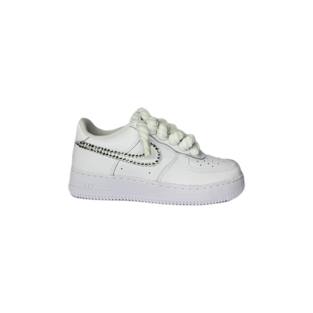 air force 1 white custom rope laces white strass