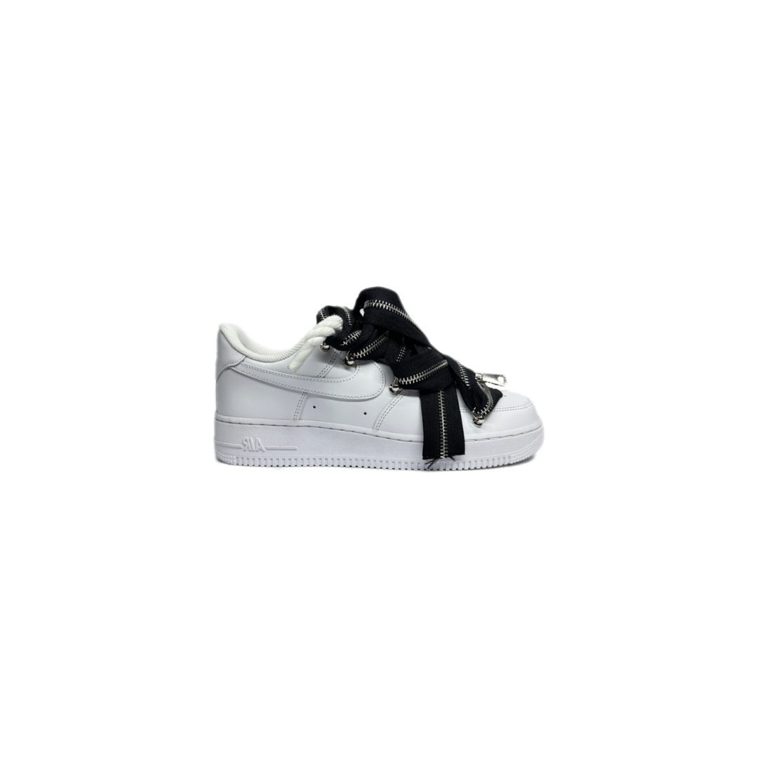 air force 1 white custom zip black rope laces white