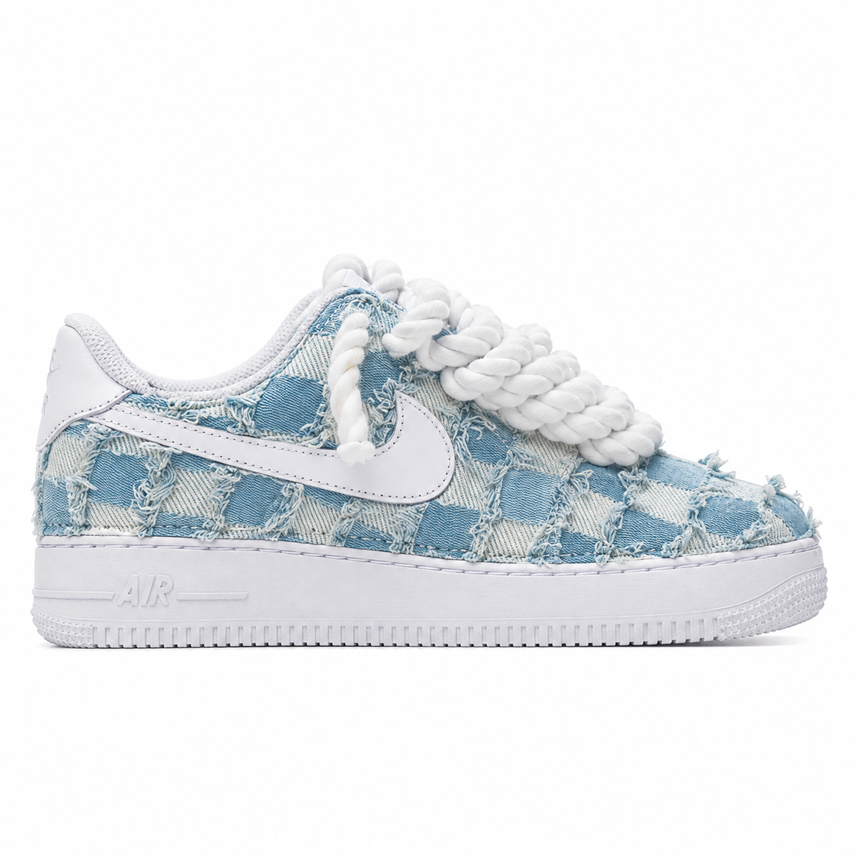air force 1 white custom rope laces white denim blu chiaro