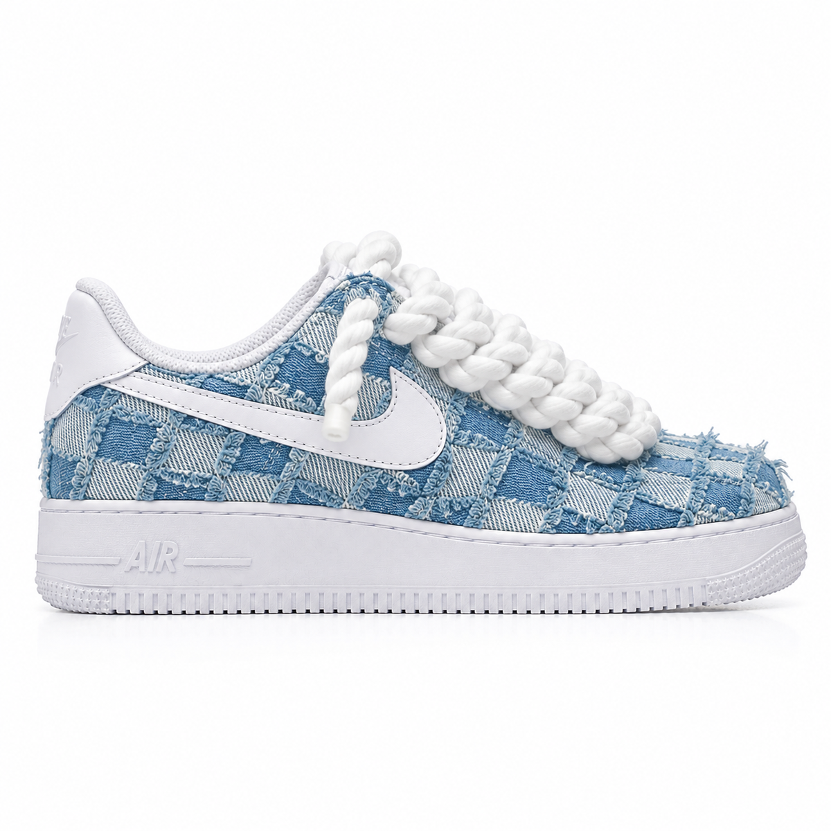 air force 1 white custom rope laces white denim blu medio